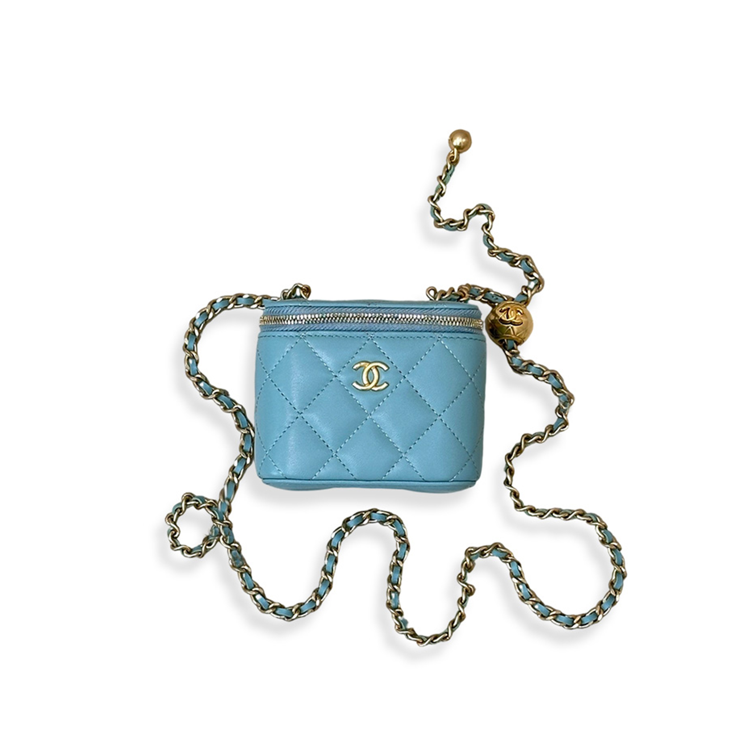CHANEL LAMBSKIN QUILTED PEARL CRUSH MINI VANITY CASE WITH CHAIN LIGHT AS1447 (11*8.5*7cm)